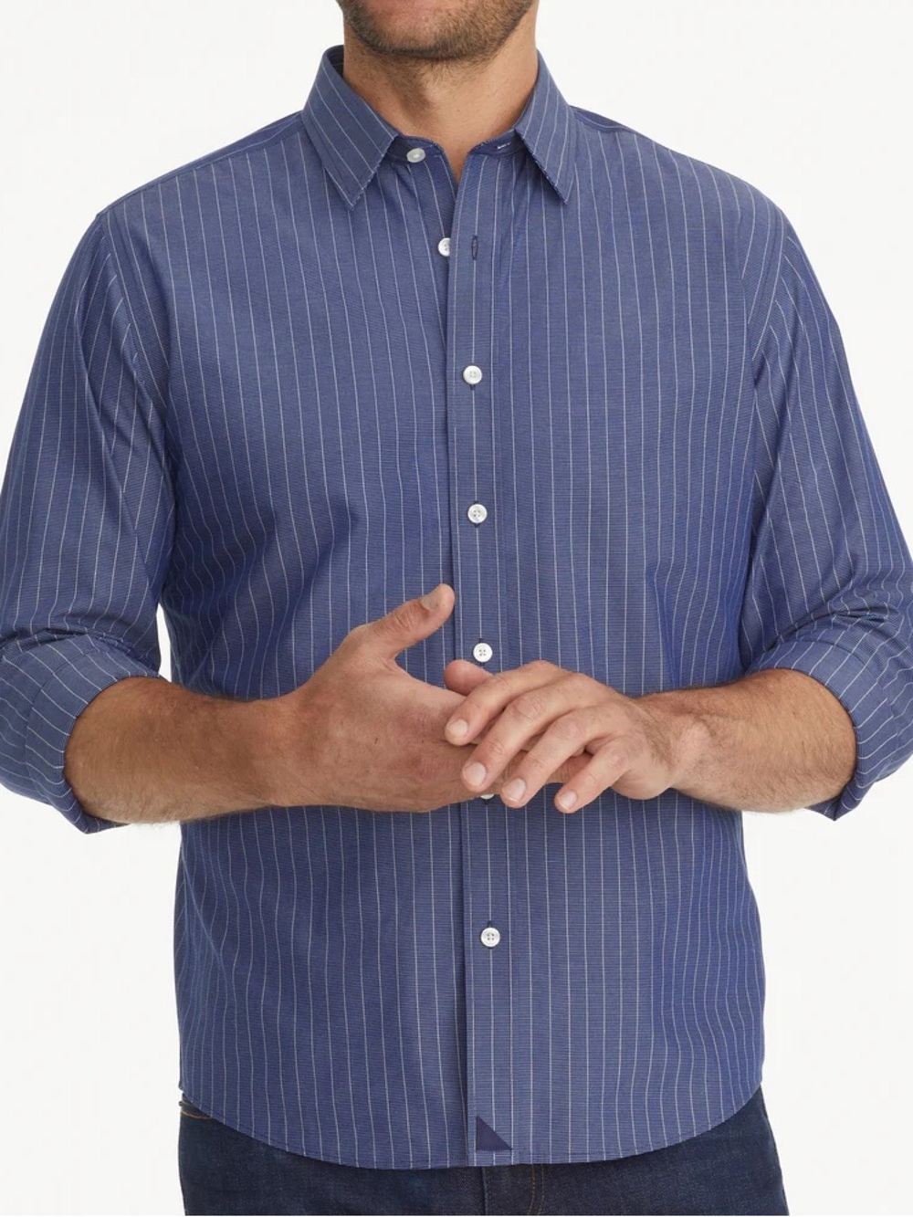 Untuckit Blue Striped Long Sleeve Cotton Button Down Shirt